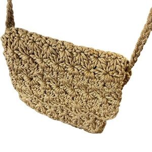 Marshall and Gilster Crochet Works Crossbody Bag Tan Crocheted  Braided Strap